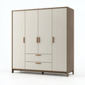 Armadio guardaroba 180 x 55 x 200 cm in legno ingegnerizzato bianco e rovere con 4 ante e 2 cassetti