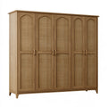 Armadio 250 x 60 x 220 cm in legno naturale con ante in fibra intrecciata stile classico