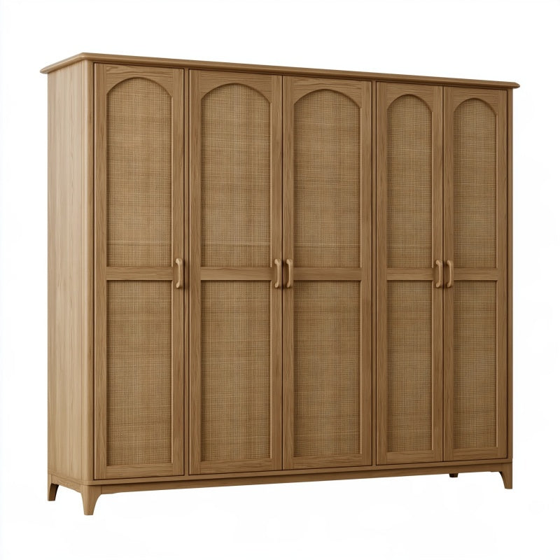 Armadio 250 x 60 x 220 cm in legno naturale con ante in fibra intrecciata stile classico