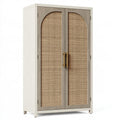 Armadio 90 x 50 x 180 cm in legno color avorio e grigio tortora con ante effetto rattan stile naturale