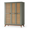 Armadio guardaroba 120 x 50 x 190 cm in legno verde salvia con rattan - tre ante stile nordico