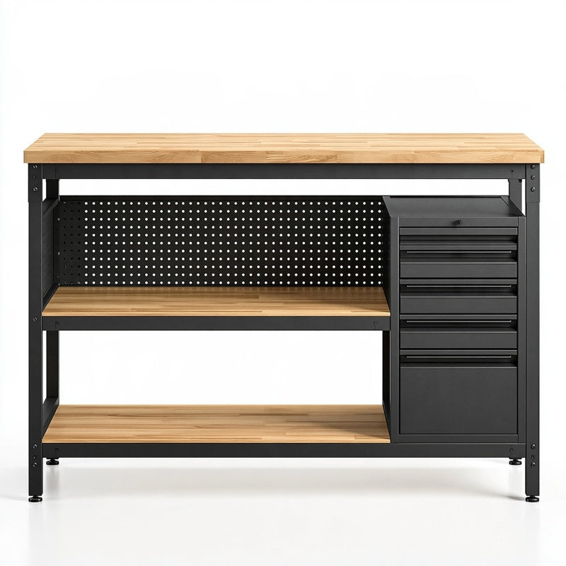 Banco da lavoro 120 x 60 x 90 cm in legno e acciaio nero con cassettiera stile industriale