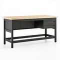 Banco da lavoro 152 x 61 x 91 cm in acciaio nero e legno con 3 cassetti stile industriale