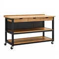 Banco da lavoro 160 x 60 x 90 cm in legno e acciaio marrone/nero con 3 cassetti e ruote stile industriale