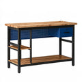Banco da lavoro 120 x 60 x 90 cm in legno e metallo nero/blu con cassetto e ripiani stile industriale