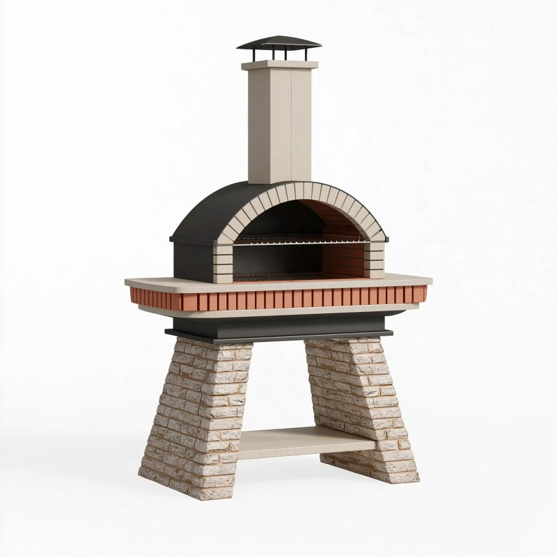 Forno da giardino 120 x 90 x 210 cm in mattoni e metallo beige nero per cottura a legna stile rustico