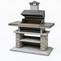 Barbecue da giardino 180 x 70 x 210 cm in acciaio e rivestimento effetto pietra grigio con cappa e termometro
