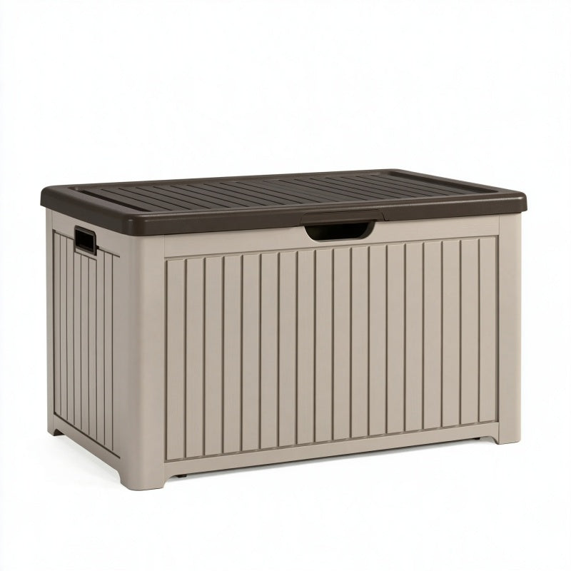 Baule contenitore 120 x 55 x 60 cm in plastica tortora e marrone per interni ed esterni