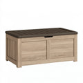 Panca contenitore 120 x 60 x 62 cm in resina effetto legno beige e marrone - seduta con vano portaoggetti