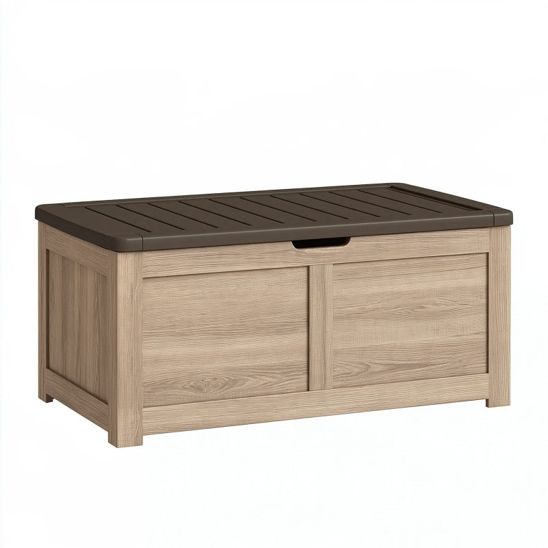 Panca contenitore 120 x 60 x 62 cm in resina effetto legno beige e marrone - seduta con vano portaoggetti