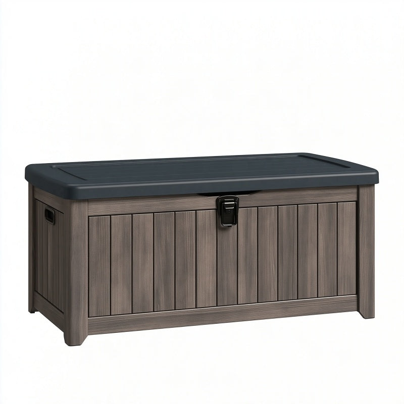 Baule contenitore da esterno 120 x 56 x 63 cm in resina marrone scuro e nero con coperchio