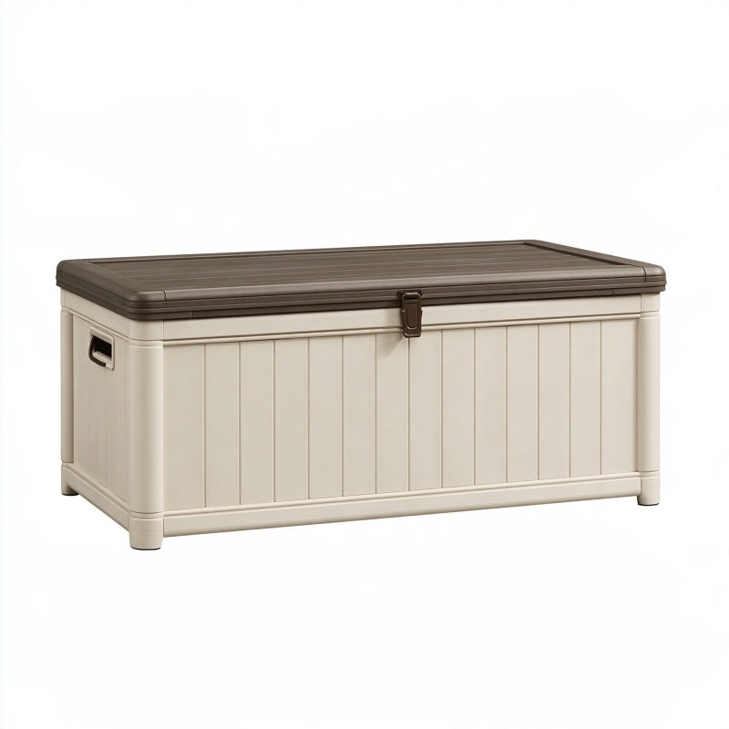 Baule da esterno 120 x 56 x 63 cm in resina beige e marrone con coperchio