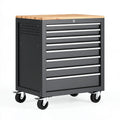 Cassettiera portautensili 77 x 46 x 91 cm in acciaio nero con piano in legno e ruote