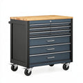 Carrello portautensili 77 x 46 x 95 cm in acciaio nero e blu con piano in legno - 7 cassetti su ruote