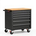 Cassettiera portautensili 100 x 50 x 95 cm in acciaio nero con piano in legno - mobile con ruote