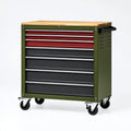 Carrello portautensili 77 x 46 x 97 cm in acciaio verde con piano in legno e 7 cassetti