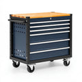 Cassettiera portautensili 77 x 46 x 96 cm in acciaio blu con piano in legno e ruote