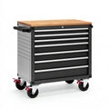 Cassettiera portautensili 77 x 46 x 97 cm in metallo nero con piano in legno e ruote