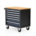 Carrello portautensili 77 x 46 x 96 cm in metallo nero e blu con piano in legno stile industriale