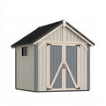 Casetta da giardino 240 x 180 x 220 cm in legno grigio con tetto in metallo e doppia porta
