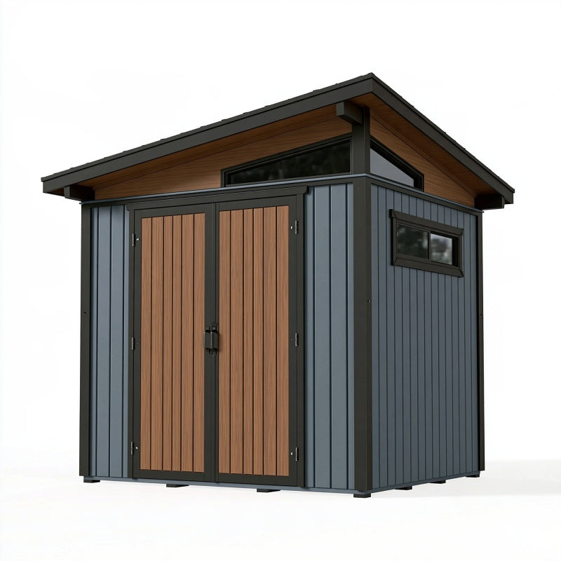Casetta da giardino 200 x 150 x 220 cm in metallo grigio antracite e finitura legno - deposito esterno moderno