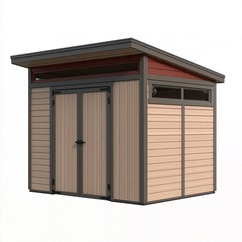 Casetta da giardino 200 x 150 x 200 cm in resina beige e antracite con doppia porta stile moderno